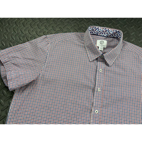 Society Of Threads Shirt Adult Extra Large Red Blue Button Up Short Sleeve Men's - Picture 2 of 12